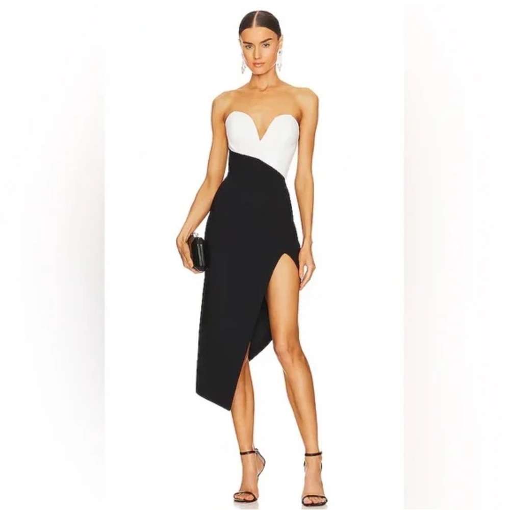 $288 NWOT Revolve Amanda Uprichard Soiree Strapless Gown Dress Black & Ivory S